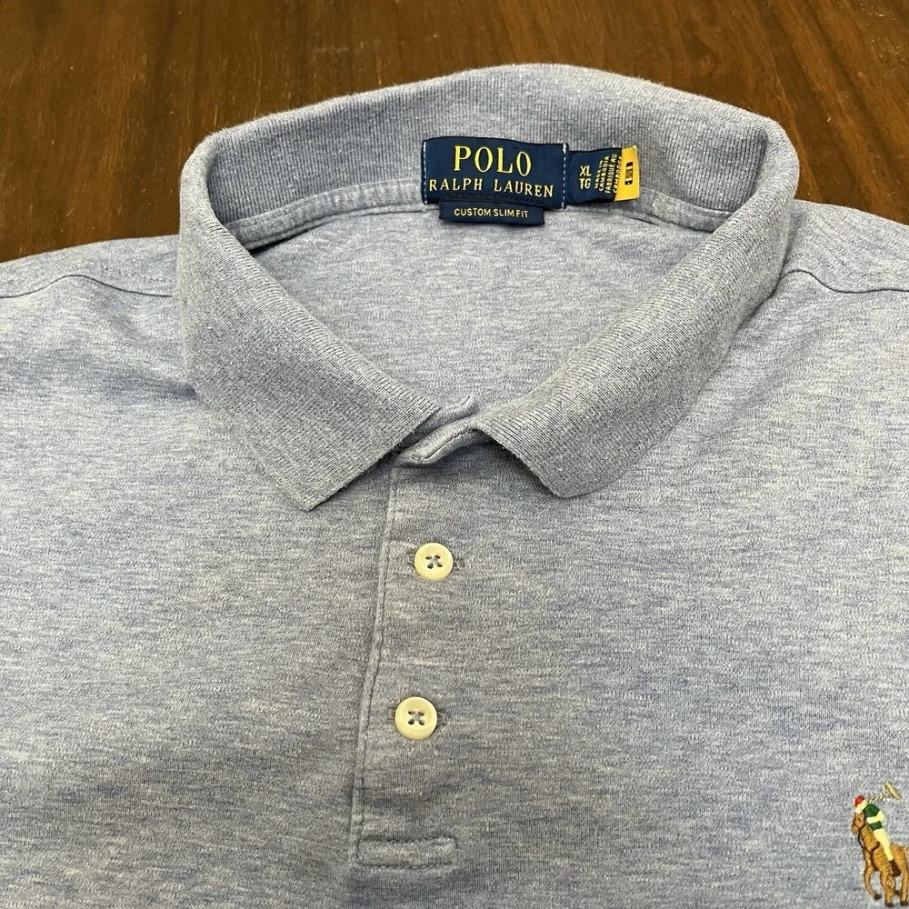 Polo Ralph Lauren Shirt Mens XL Blue Custom Slim Fit Flesh Pony Pima Soft S/S